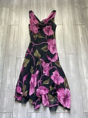 Speechless Floral Beaded Fairy Core Cowl Neck Black Dress Asymmetric Size 7